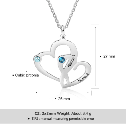 Personalised Heart Necklace With 2 Birthstones Engraved Names Gift For Her-Jessemade AU