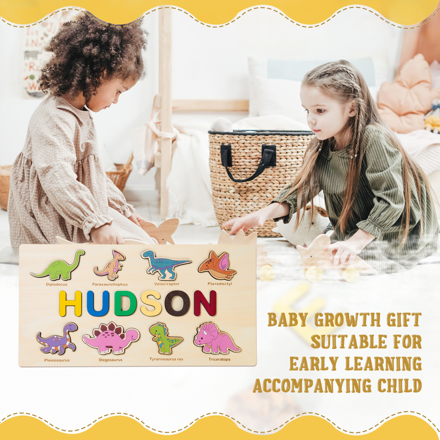 Personalised Wooden Dinosaur Name Puzzle Educational Gifts for Toddlers-Jessemade AU