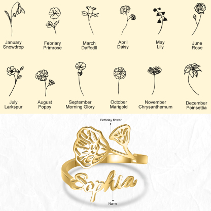Personalised August Birth Flower Ring With Name Gifts For Her-Jessemade AU