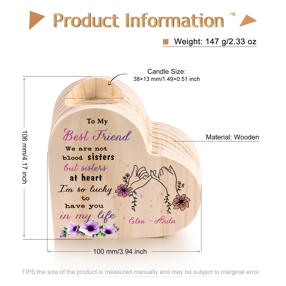 To My Best Friend Wooden Candle Holder Custom 2 Names Pinky Swear Candlesticks - We Are Not Blood Sisters But Sisters At Heart-Jessemade AU