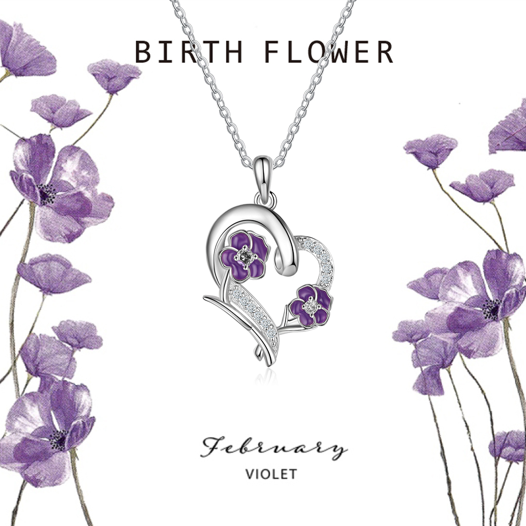 Personalised February Birthflower Necklace With Birthstones Custom 1 Name Necklace For Her-Jessemade AU