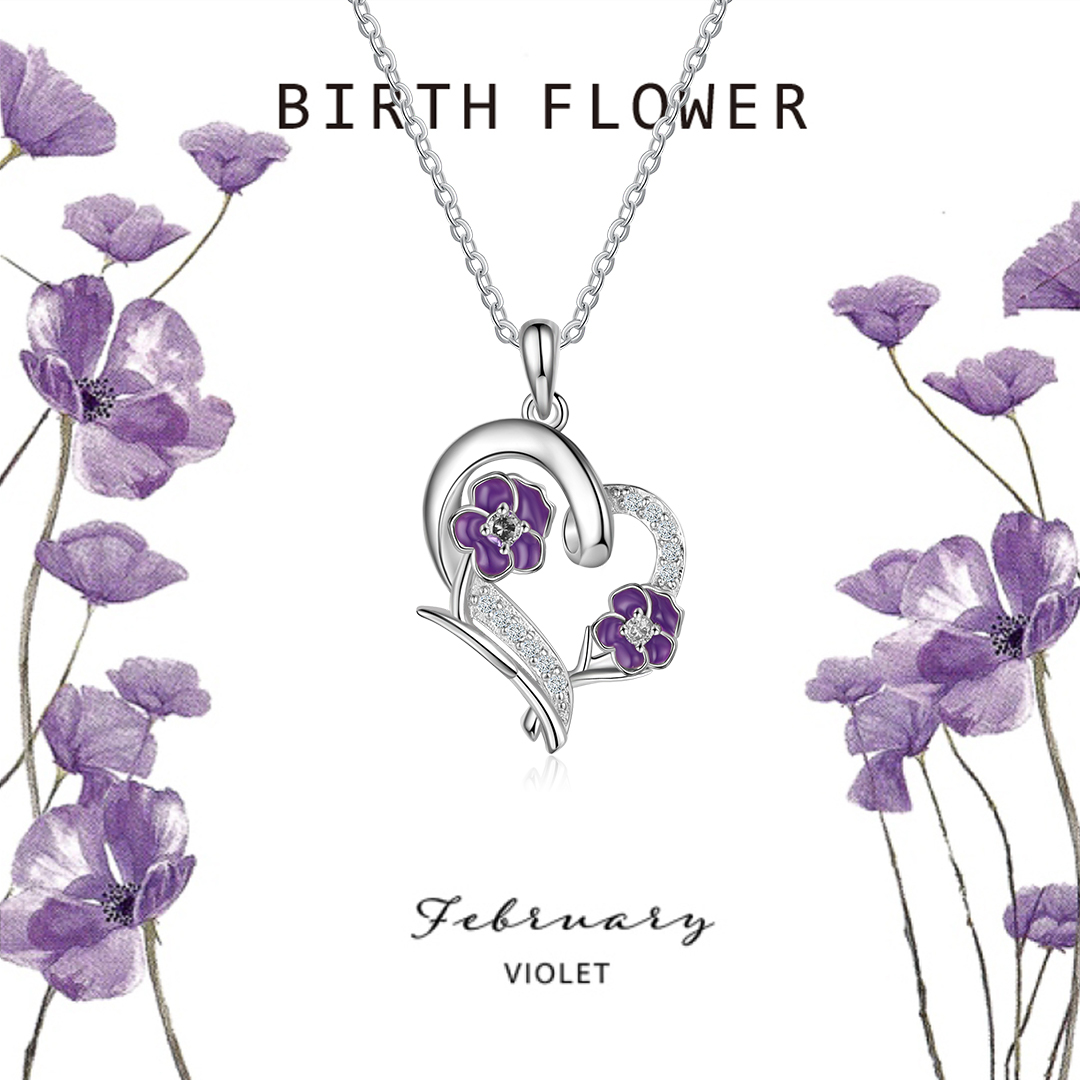 Personalised February Birthflower Necklace With Birthstones Custom 1 Name Necklace For Her-Jessemade AU
