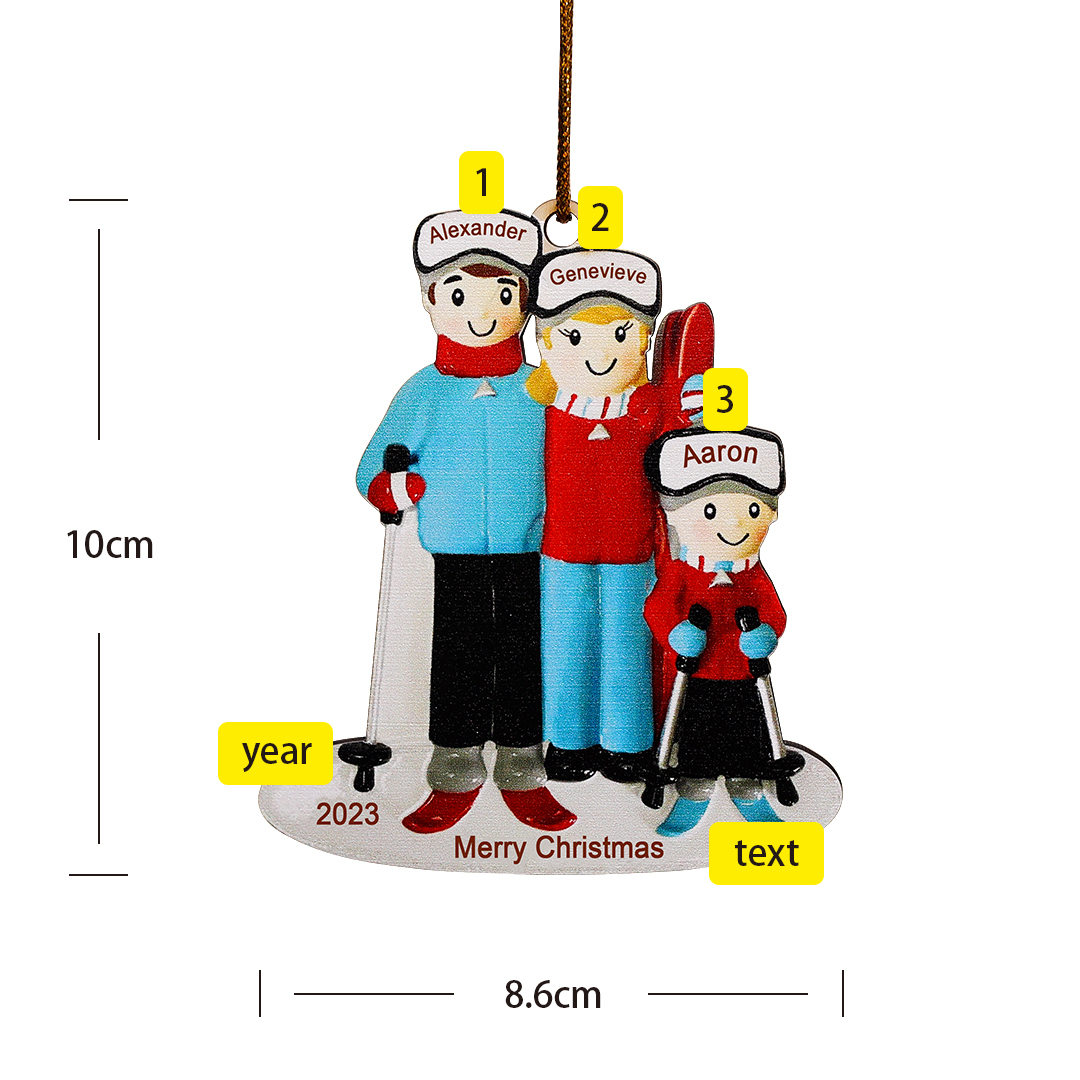 3 Names - Personalised Wooden Christmas Ornaments Custom Name & Year & Text Ski Family Xmas Decor Gifts-Jessemade AU