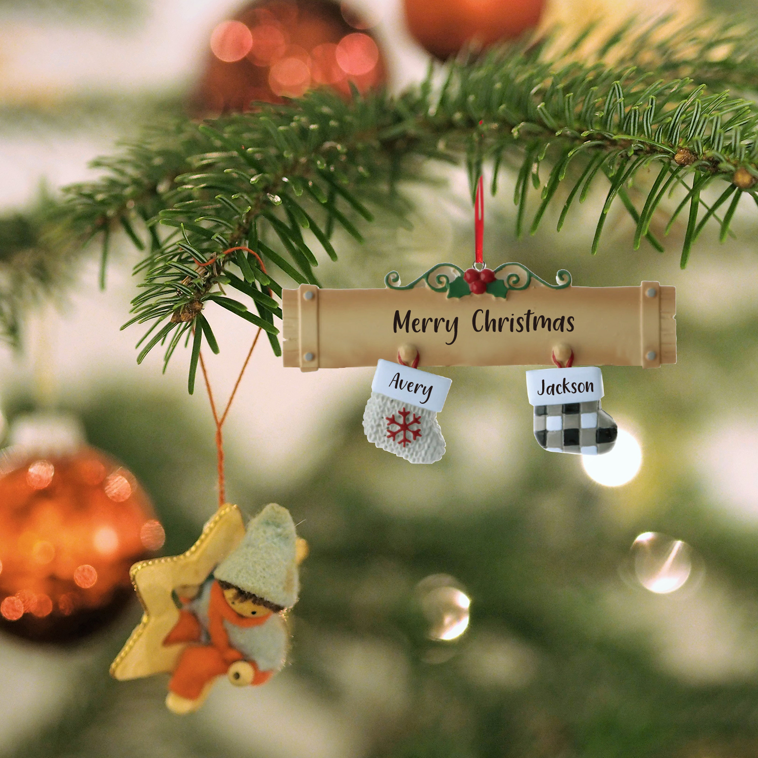 2 Names - Personalised Christmas Stockings Ornaments Customised Name & Text Christmas Decor Wooden Gifts for Family Friends-Jessemade AU