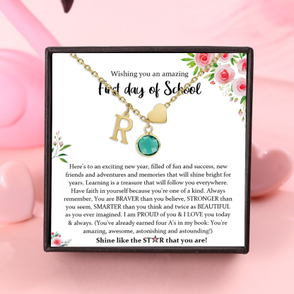 Back To School Personalised Heart Necklace Custom Birthstone and Initial Necklace-Jessemade AU