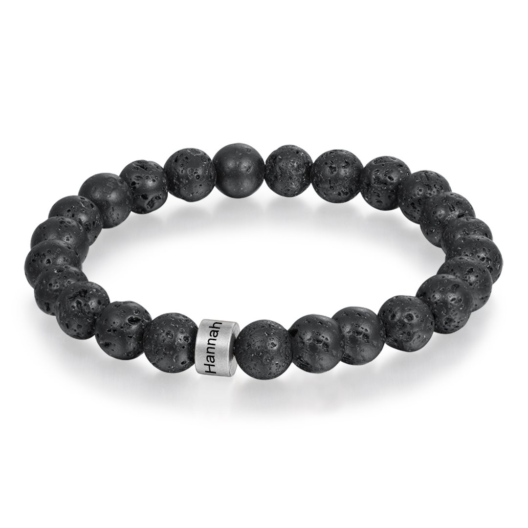 Black Lava Rock Beaded Bracelet Men Bracelet Personalised with Name Gift For Him-Jessemade AU