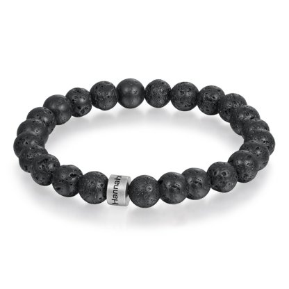 Black Lava Rock Beaded Bracelet Men Bracelet Personalised with Name Gift For Him-Jessemade AU