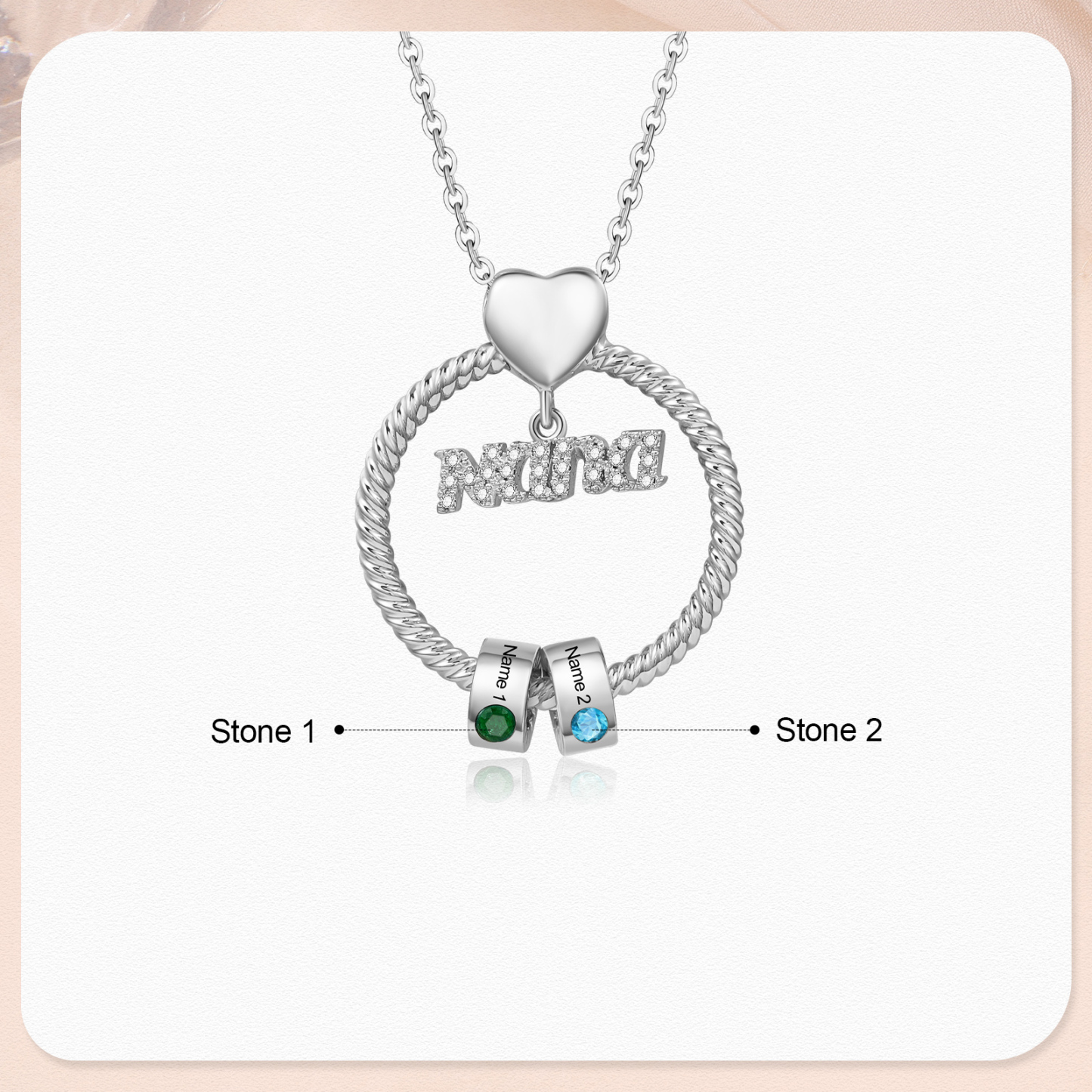2 Names - Personalised Nana Necklace Custom Names & Birthstones Circle Pendant Necklace Gift for Grandma Nana-Jessemade AU