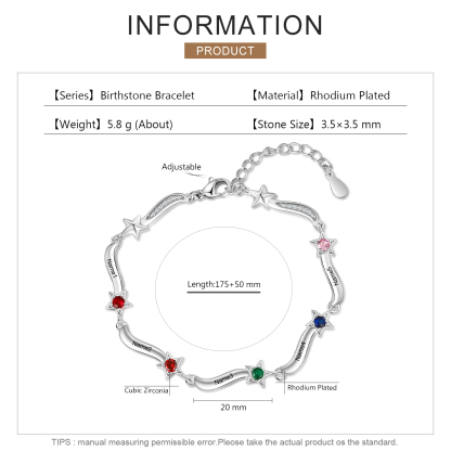 Personalised Star Bracelet With 5 Birthstones Custom Names Bracelet Gift For Women-Jessemade AU