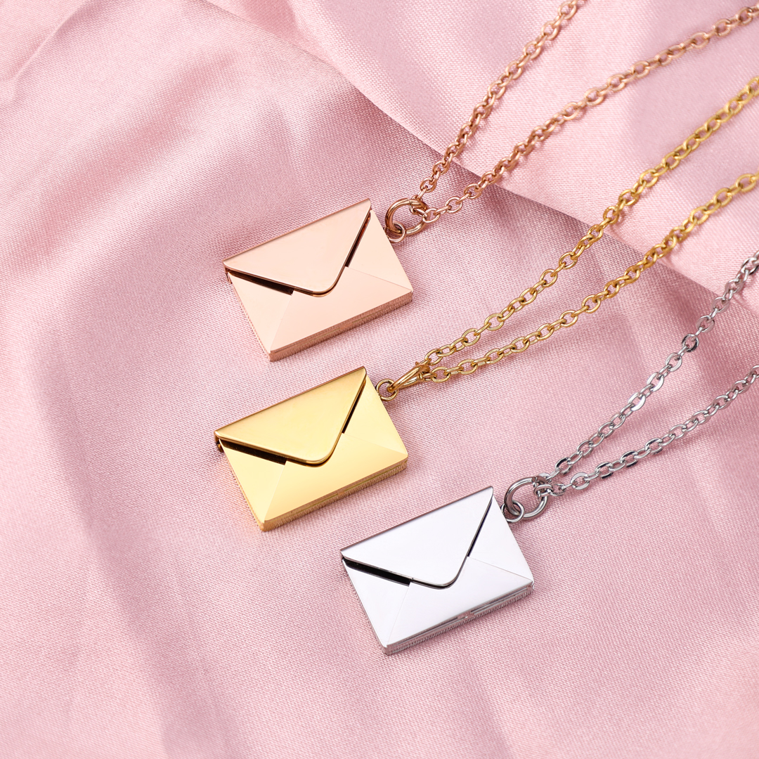 Personalised Envelope Locket Necklace Engrave Secret Love Letter Necklace Romantic Gifts-Jessemade AU