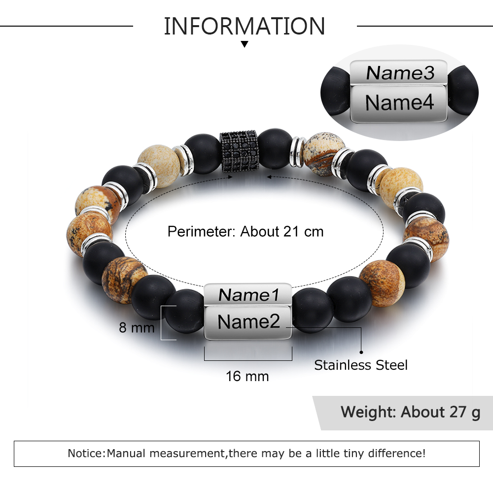 Personalised Round Beads Bracelet Custom Names Men's Bracelet Gifts For Him-Jessemade AU