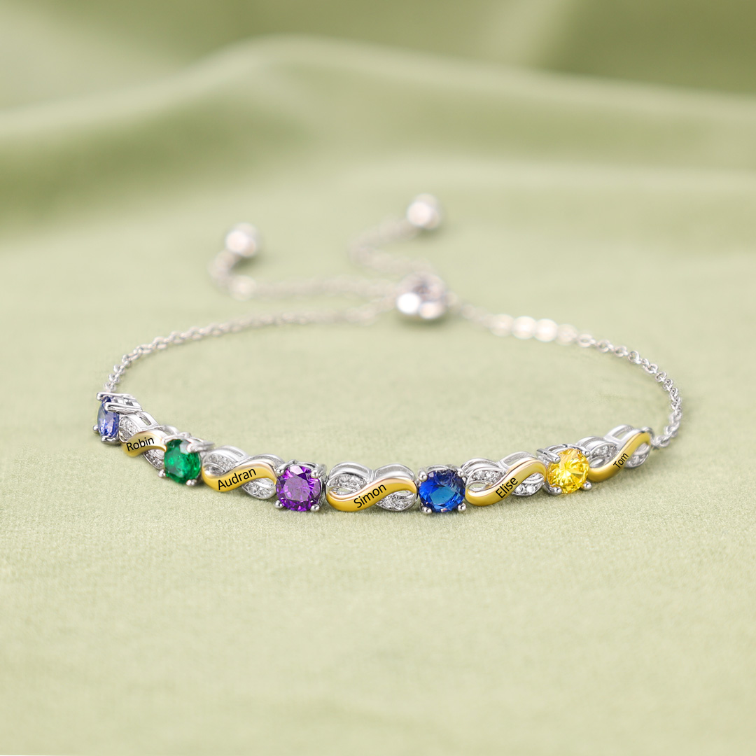 Mother & Family Bracelet with Birthstones Engrave 5 Names Infinity Bracelet Gifts for Mum-Jessemade AU