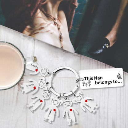 6 Names - Personalised Keychain with Kid Charms Engraved Names Keyring Mother's Day Gift for Nan-Jessemade AU