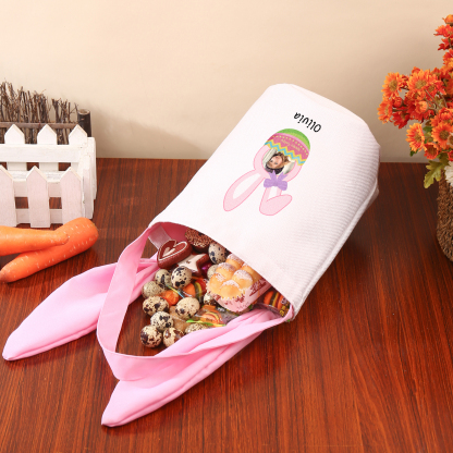 Bunny Tote Bag Personalised Photo Bucket Bag Custom Name & Text Bunny Basket Easter Gifts-Jessemade AU