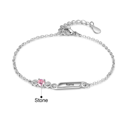 Personalised Family Name Bracelet With 1 Birthstones Engraved Names Gift For Her-Jessemade AU