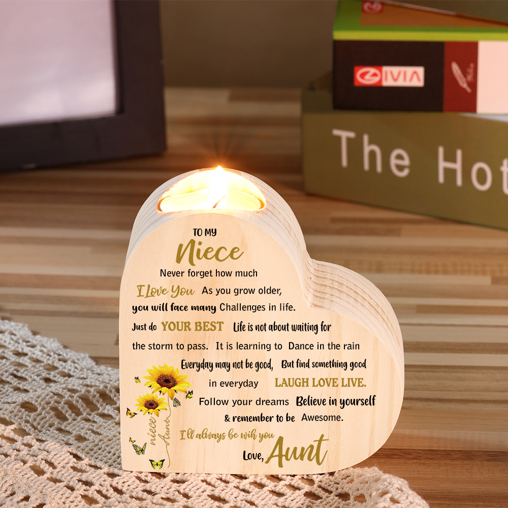 To My Niece Heart Candle Holder Follow Your Dreams Wooden Candlestick-Jessemade AU