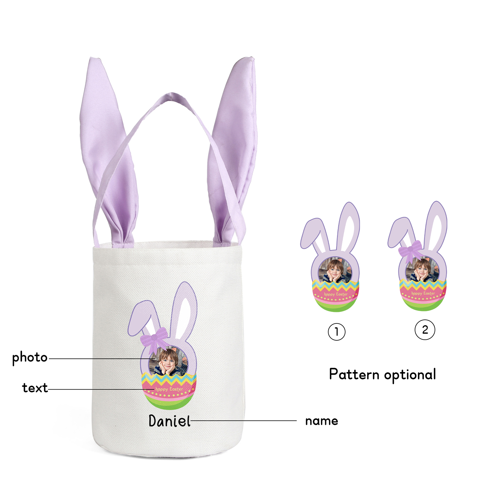 Bunny Tote Bag Personalised Photo Bucket Bag Custom Name & Text Bunny Basket Easter Gifts-Jessemade AU