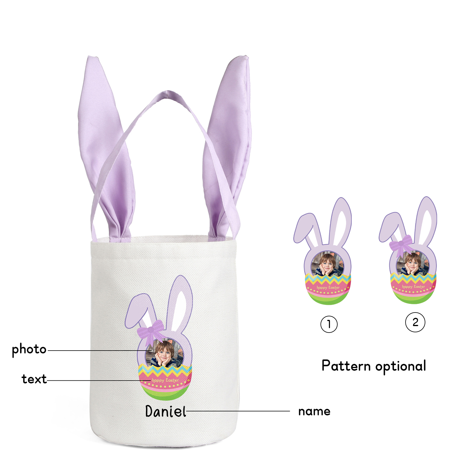 Bunny Tote Bag Personalised Photo Bucket Bag Custom Name & Text Bunny Basket Easter Gifts-Jessemade AU