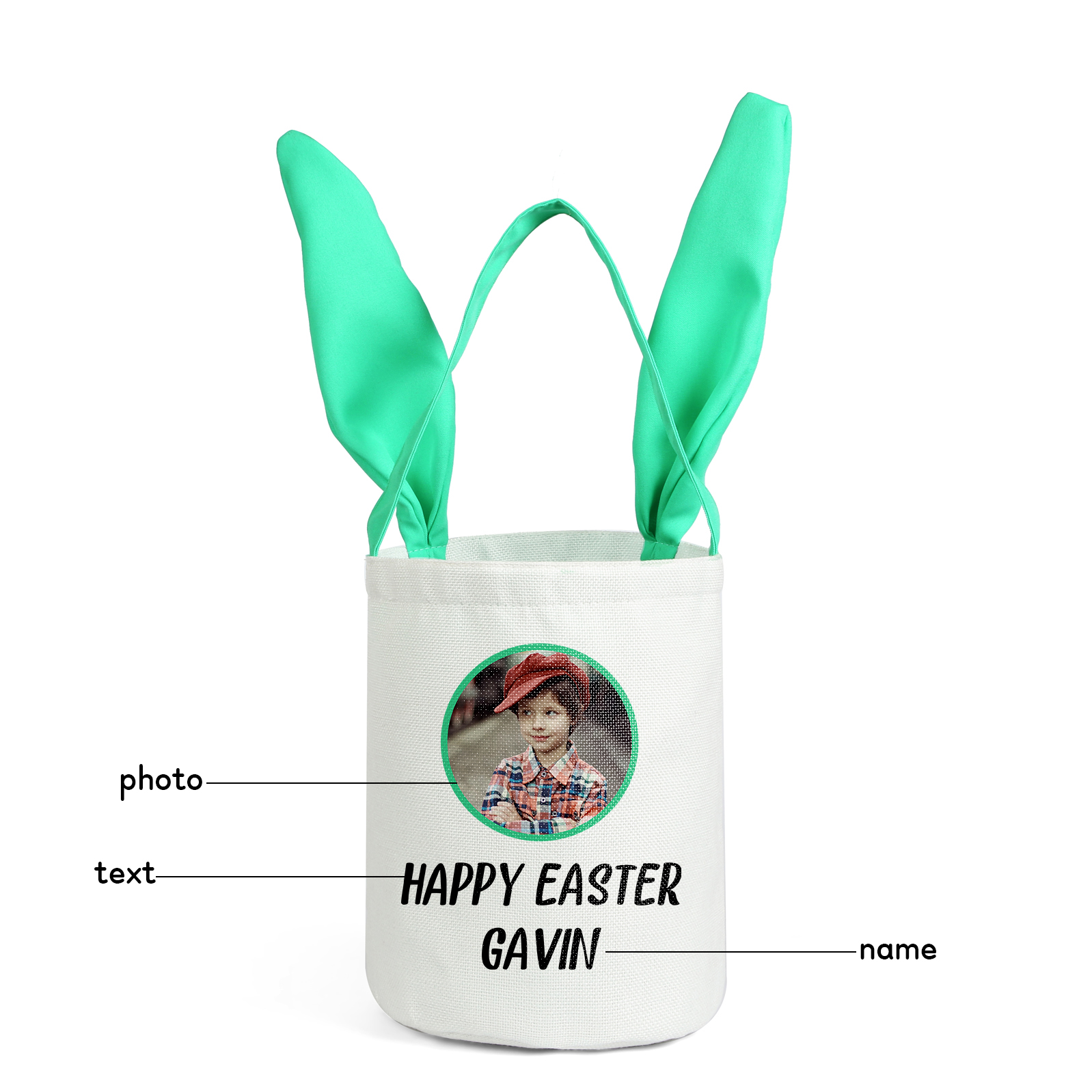 Personalised Photo Bunny Tote Bag Custom Name & Text Bucket Bag Bunny Basket Easter Gifts-Jessemade AU