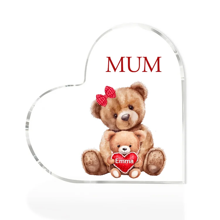 1 Name - Personalised Acrylic Heart Keepsake Custom Text Teddy Bear Ornaments Gifts for Grandma/Mother-Jessemade AU