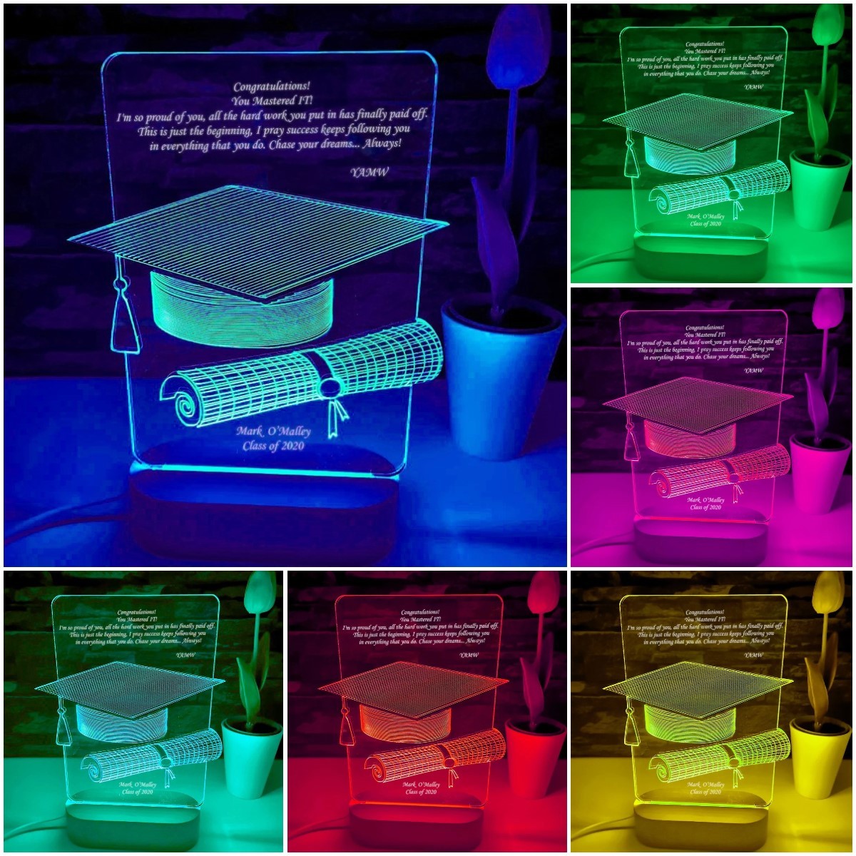 Graduation Gifts Personalised 7 Colours Changing Bachelor Cap Night Light-Jessemade AU