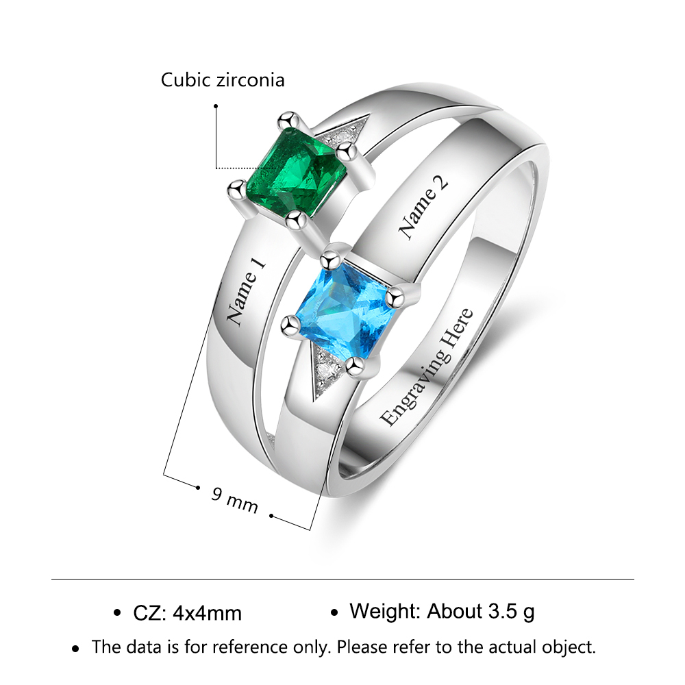 Personalised Ring With 2 Birthstones Engraved Names Ring Gift For Women-Jessemade AU