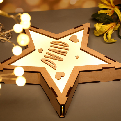 Personalised Wooden Star Night Light Custom Photo Acrylic Lamp Gifts Home Decoration-Jessemade AU