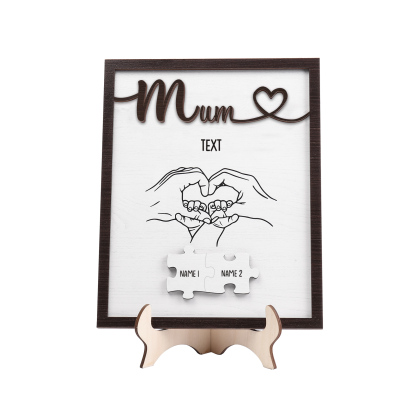 Personalised Puzzle Pieces Wooden Plaque Custom 2 Names & Text & Salutation Holding Hands Family Wooden Sign With Stand Gifts for Mum-Jessemade AU