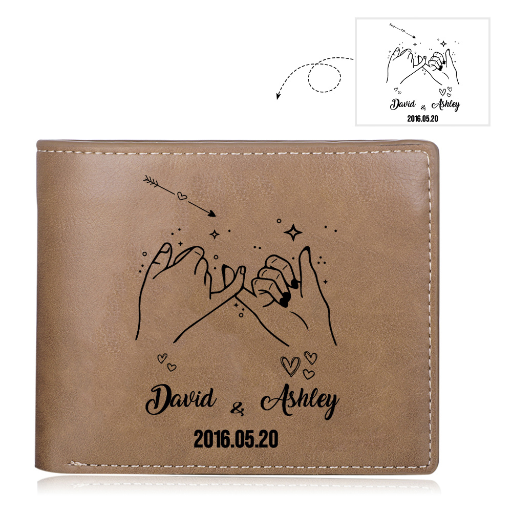 Personalised Leather Wallet for Men Customised 2 Names & Date Wallets Pinky Swear Creative Gifts for Husband/Boyfriend-Jessemade AU