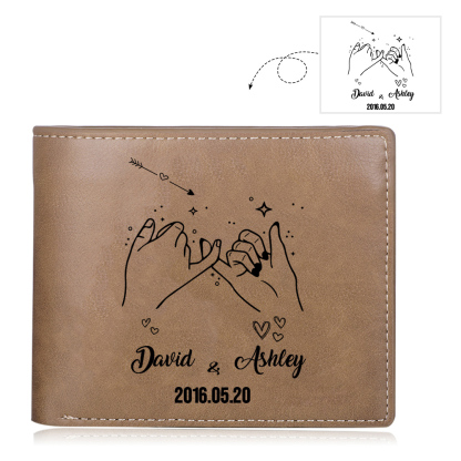 Personalised Leather Wallet for Men Customised 2 Names & Date Wallets Pinky Swear Creative Gifts for Husband/Boyfriend-Jessemade AU