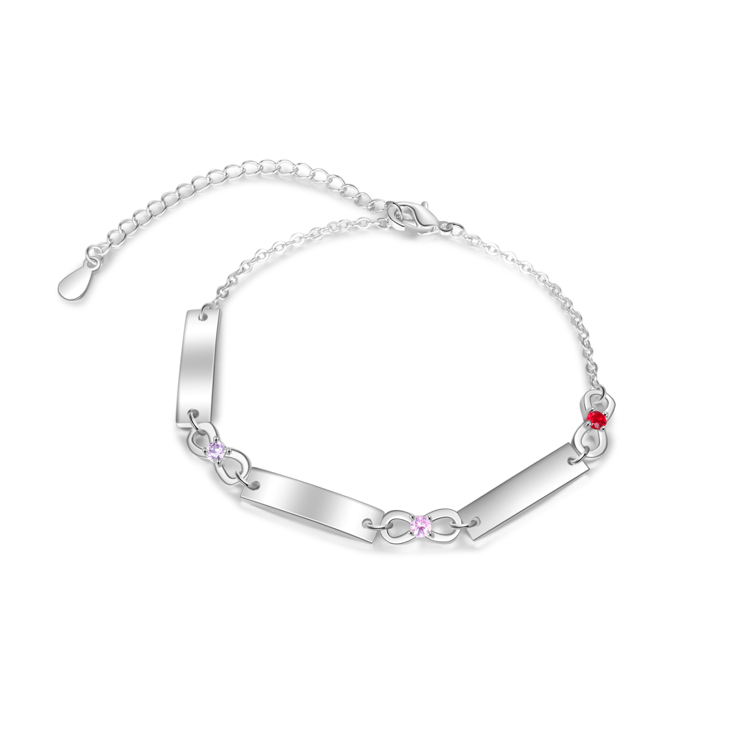 Personalised Bracelet With 3 Birthstones Engraved Names Bracelet Gift For Women-Jessemade AU