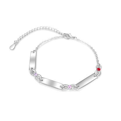 Personalised Bracelet With 3 Birthstones Engraved Names Bracelet Gift For Women-Jessemade AU