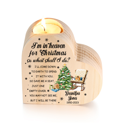 Personalised Wooden Candle Holder Heart-shaped Memorial Candlesticks Custom Name & Text Chair Candle Holder - I'm In Heaven For Christmas-Jessemade AU