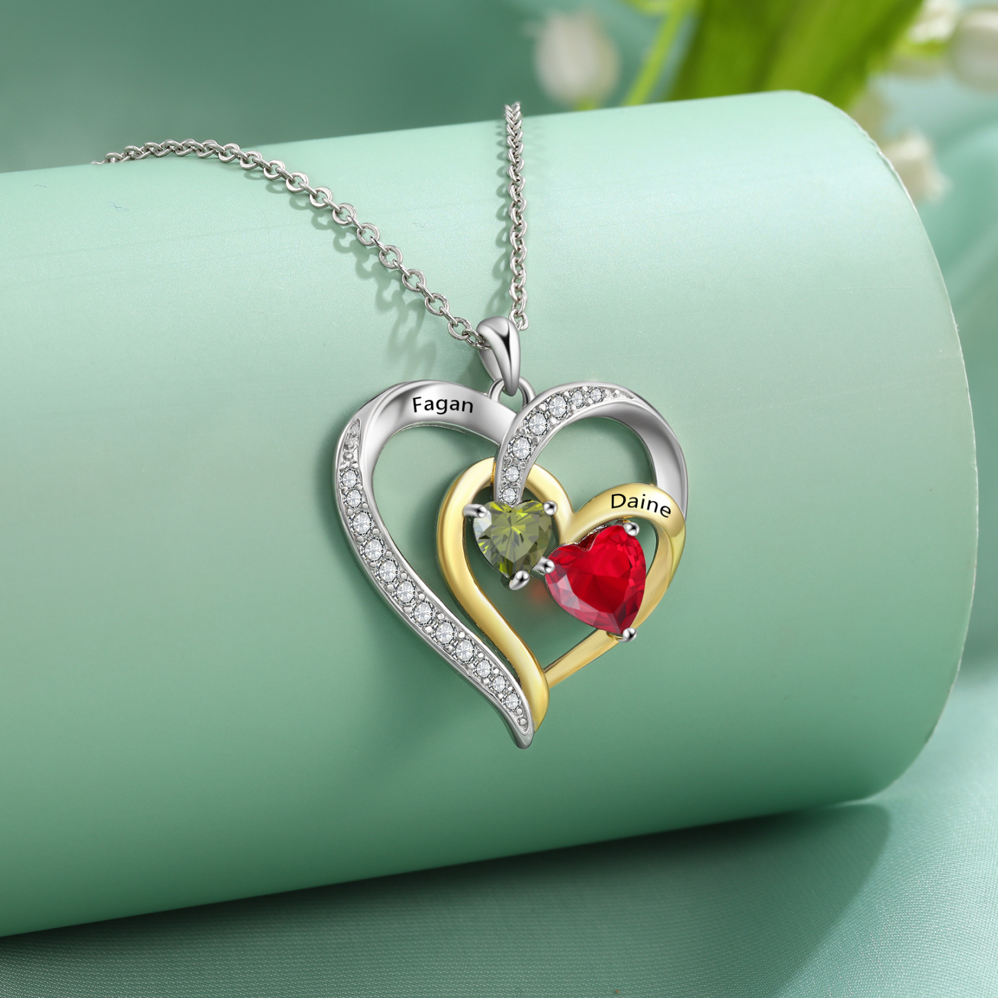 Personalised Intertwined Heart Pendant Necklace Custom 2 Birthstones & 2 Names Necklace Gifts for Her-Jessemade AU