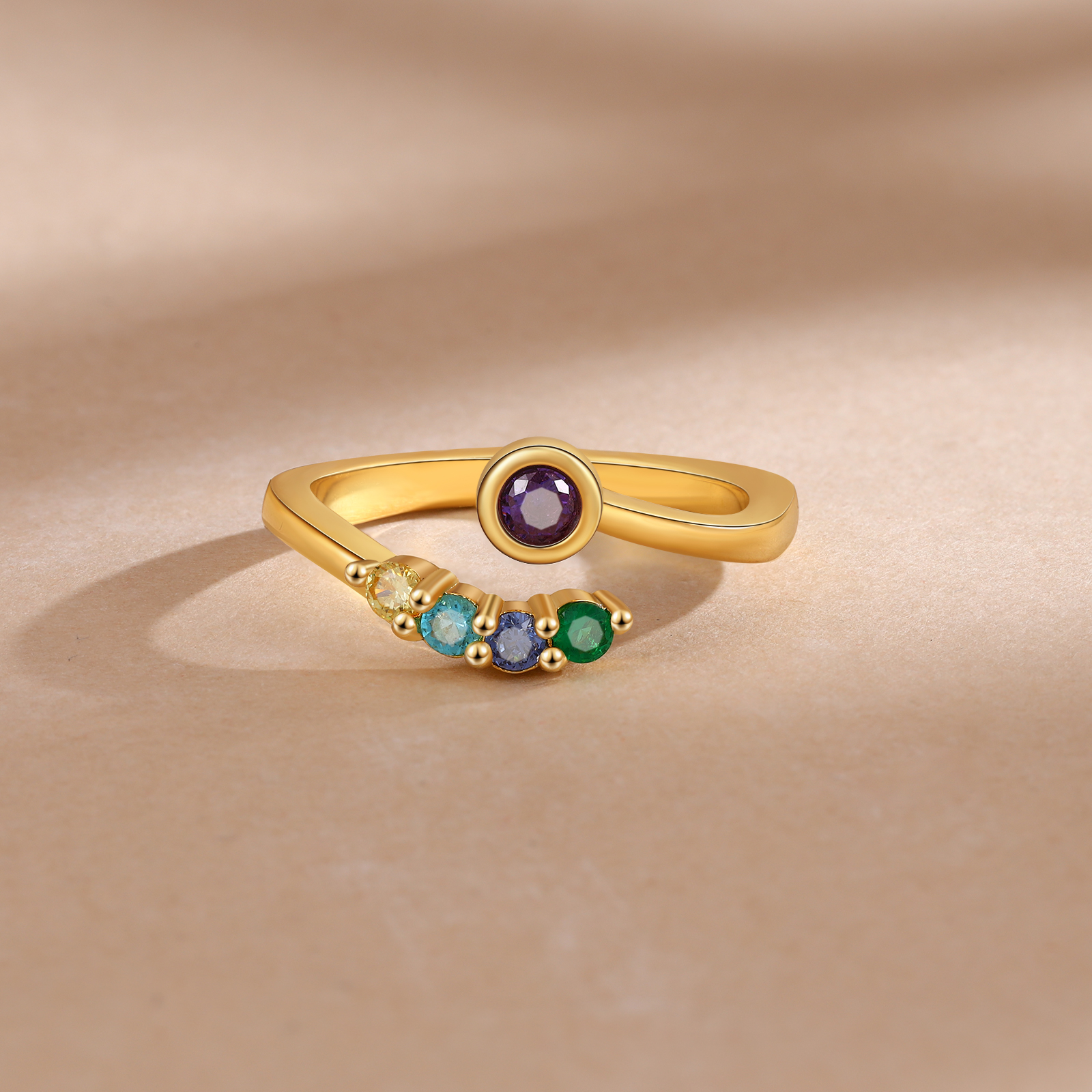 Personalised Women's Ring Custom 5 Birthstones Open Ring Birthday Gift for Ladies Girls-Jessemade AU