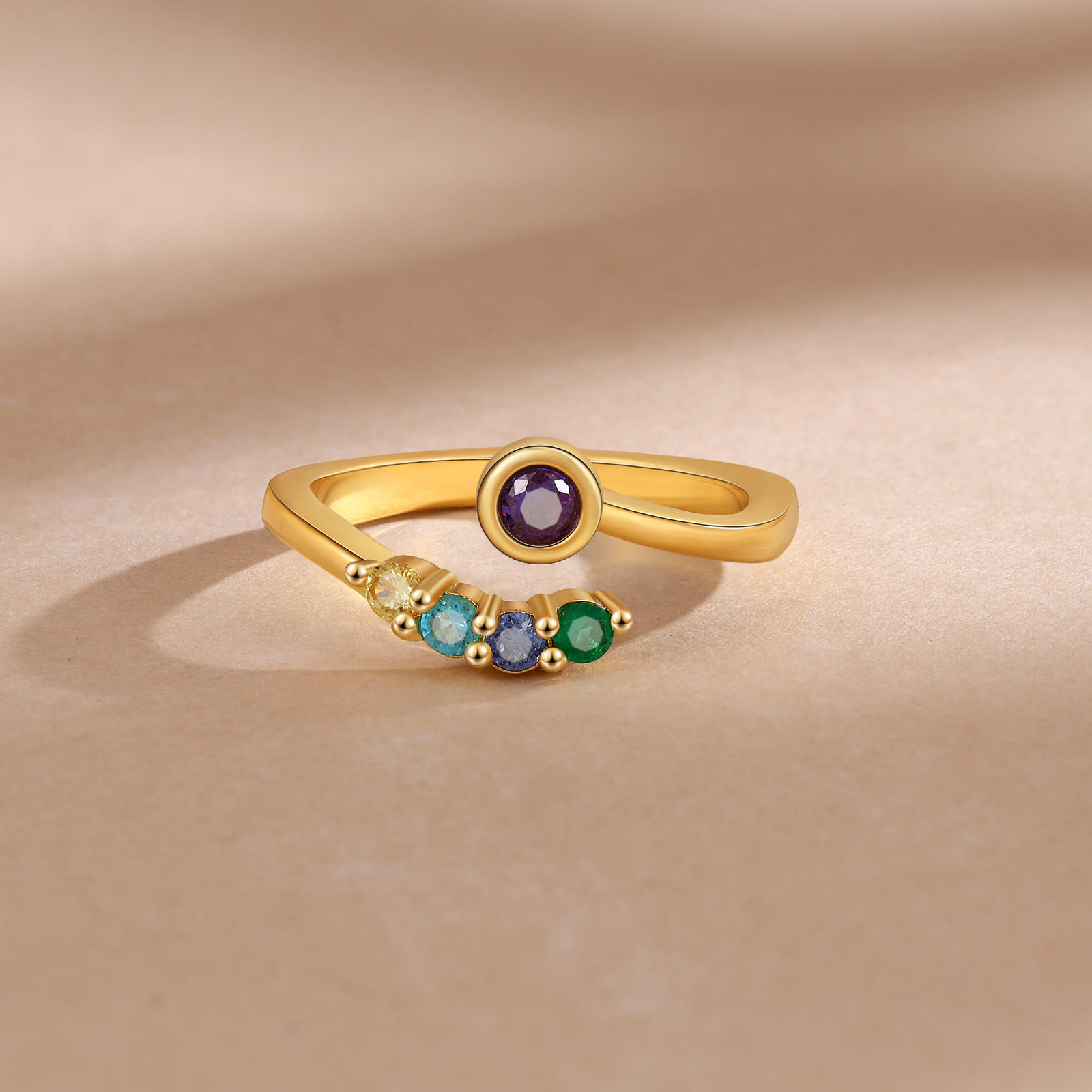 Personalised Women's Ring Custom 5 Birthstones Open Ring Birthday Gift for Ladies Girls-Jessemade AU