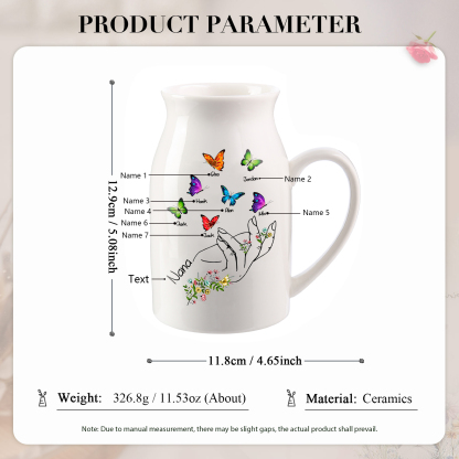 Personalised Ceramic Flower Vase Custom 2–8 Names & 1 Text Butterfly In Hand Vase Gift for Mother/Grandma-Jessemade AU