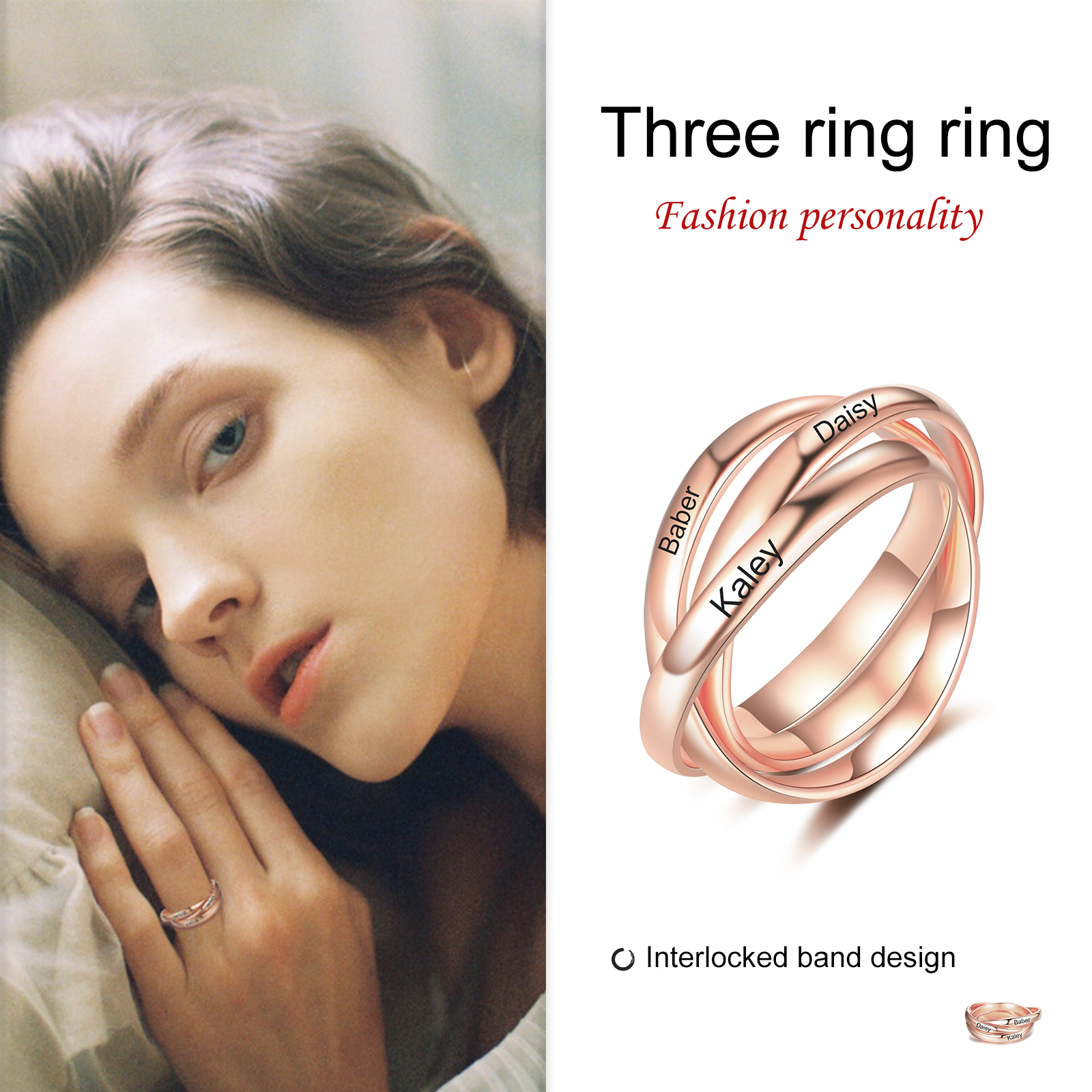 Personalised 3 Names Women's Ring-Jessemade AU