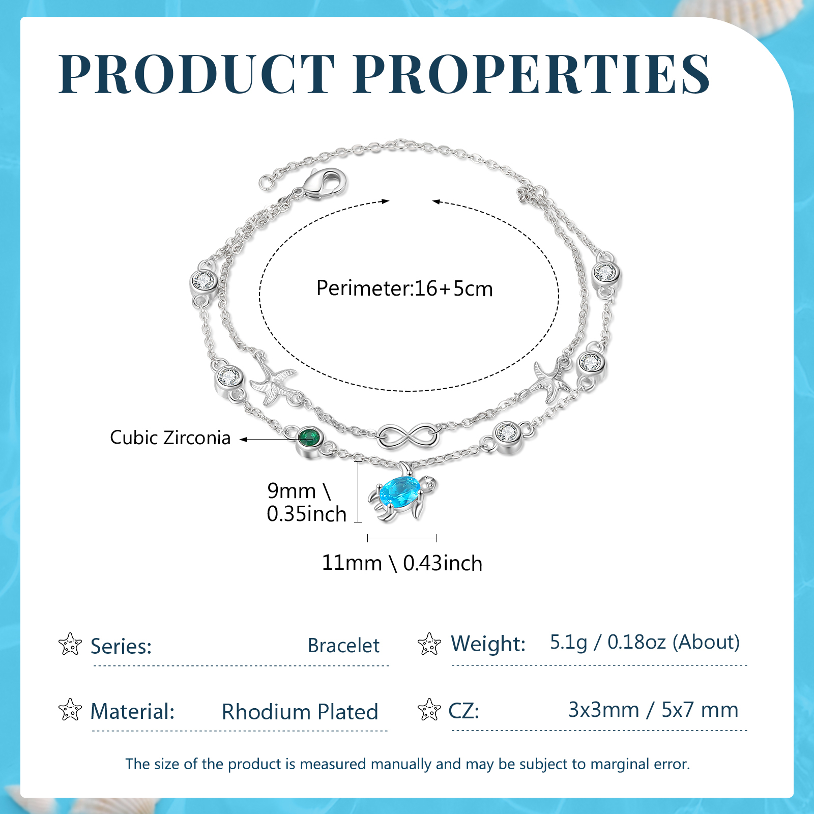 Personalised Women's Bracelet Custom 1 Birthstone Bracelet Sea Turtle Adjustable Bracelet Birthday Gift for Her-Jessemade AU