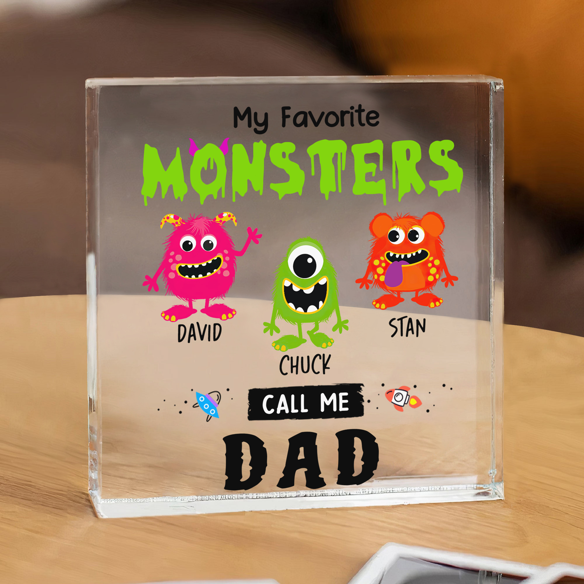 Personalised 3 Names Acrylic Square Keepsake Monster Rectangle Plaque Father's Day Gift - My Favorite Monsters Call Me Dad-Jessemade AU