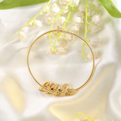 Personalised Heart Bangle With 4 Names and Birthstones Bangle Bracelet Mother's Day Gifts For women-Jessemade AU