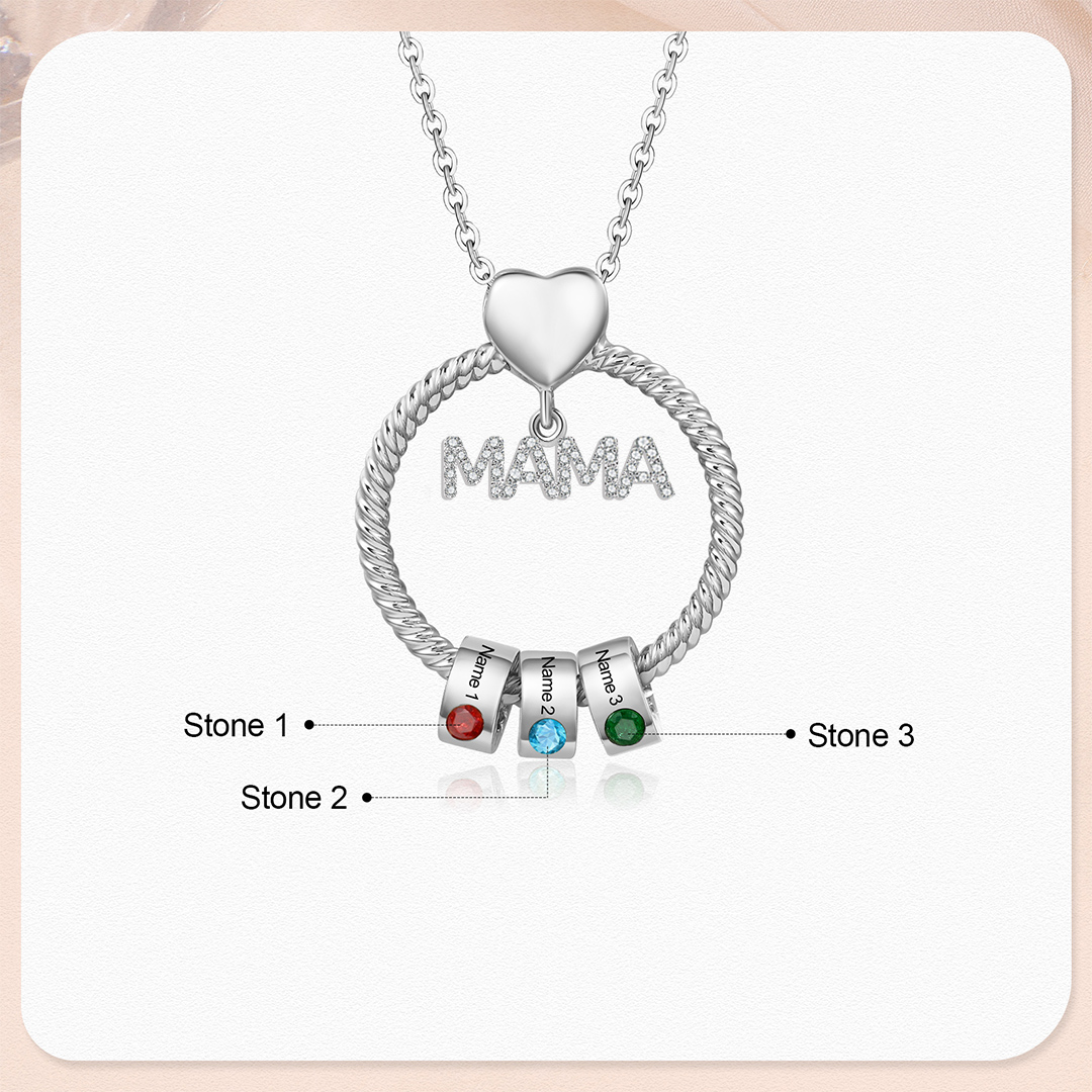 3 Names - Personalised Mama Circle Pendant Necklace Custom Names & Birthstones Necklace Mother's Day Gifts-Jessemade AU