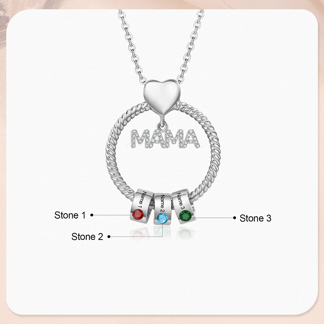 3 Names - Personalised Mama Circle Pendant Necklace Custom Names & Birthstones Necklace Mother's Day Gifts-Jessemade AU