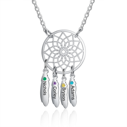 Personalised Dream Catcher Necklace With 4 Birthstones Engraved Names Gift For Women-Jessemade AU