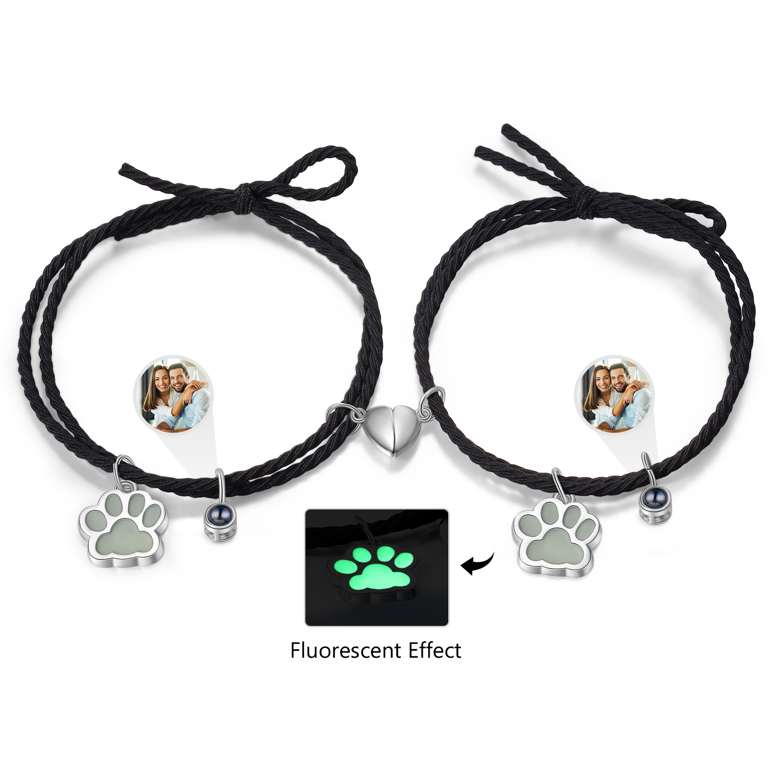 Personalised Photo Projection Bracelet Set Dog Paw Fluorescent Magnetic Bracelet Matching Gifts For Couples/Friends-Jessemade AU