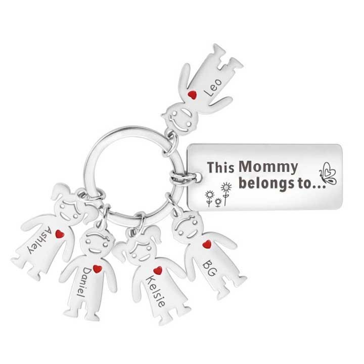 Personalised Family Keychain with 5 Kid Charms Engrave Names-Jessemade AU