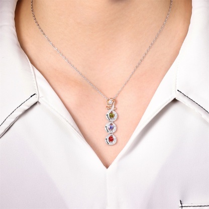Custom Family Necklace Rose Pendant with 2 Birthstones Engraving 2 Names Gifts for Her-Jessemade AU