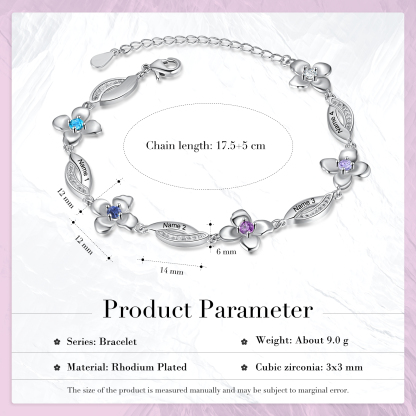 Flowers Bracelet Personalised 4 Birthstone Bracelet Engraved Names Flowers Charm Gifts For Her-Jessemade AU
