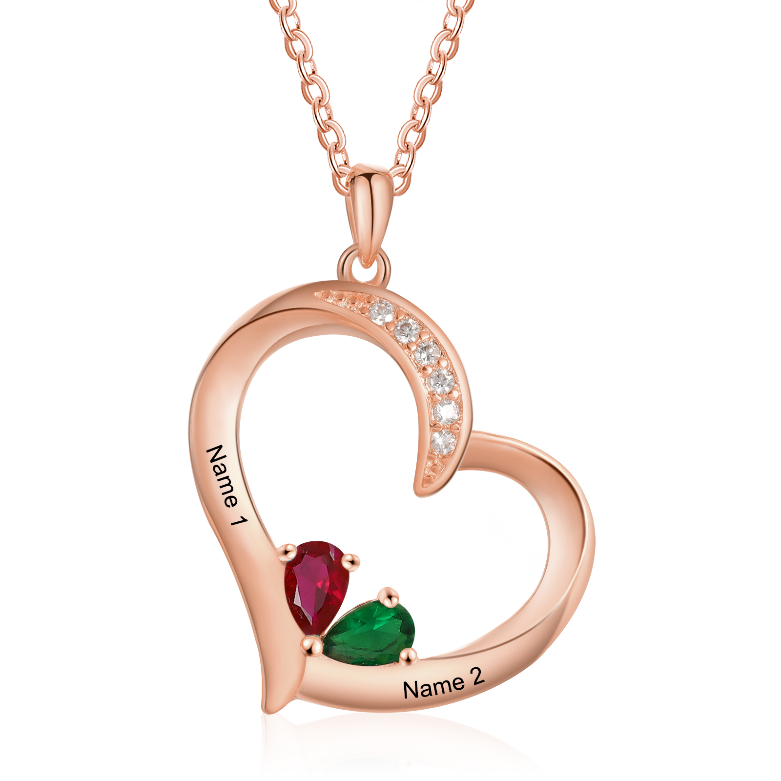 2 Names - Personalised Heart Pendant Necklace Customised Names & Birthstones Necklace Birthday Gift for Her-Jessemade AU