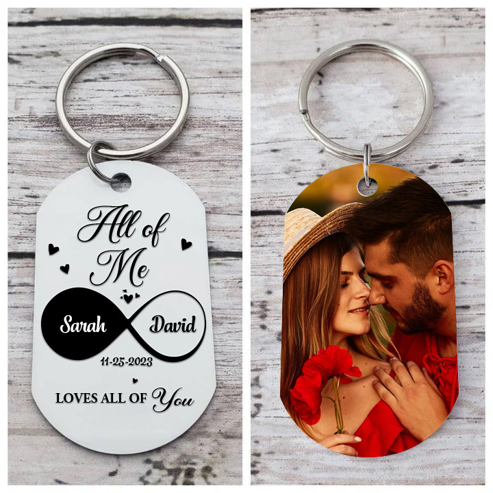 Personalised Couple Photo Keychain Custom 2 Names & Date Keyring Infinity Gifts - All of Me Loves All of You-Jessemade AU